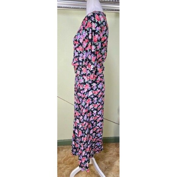 Vintage Karin Stevens Sz 10 Floral Modest Belted Midi Dress Cottagecore Prairie - Picture 4 of 13